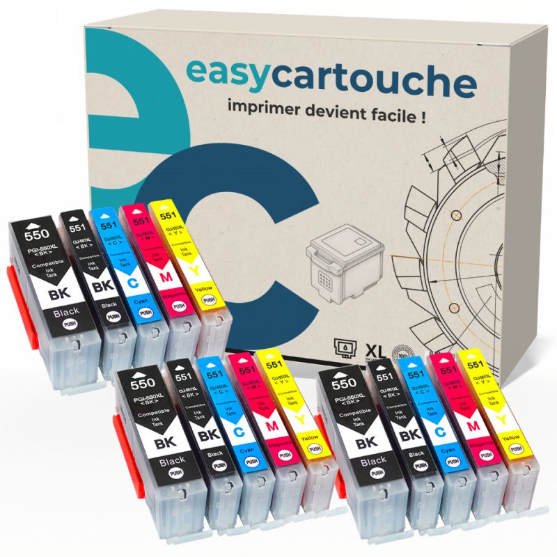 Pack de 15 cartuchos compatibles CANON PGI550/CLI551 XL Pack de 15 cartuchos compatibles CANON PGI550/CLI551 XL