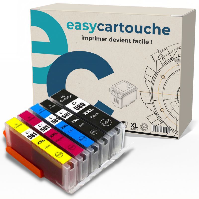 EASYCARTOUCHE Pack 5 Cartouches compatibles CANON PGI-580 CLI-581 XXL