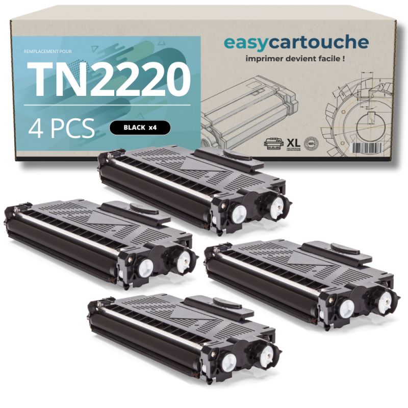 Pack de 4 toners compatibles BROTHER TN-2220 XL negro