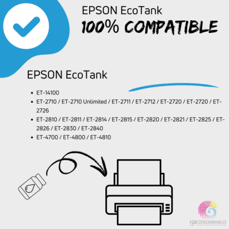 Pack compatible con EPSON 104 ecotank, 4 botellas de tinta