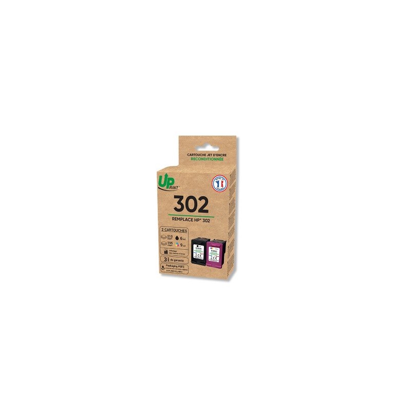 UPRINT Pack de 2 cartouches d'encre remanufacturées UPRINT HP 302 noire et couleur – Fabriquées en France