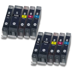 Pack 10 cartouches compatibles CANON PGI-5/CLI-8