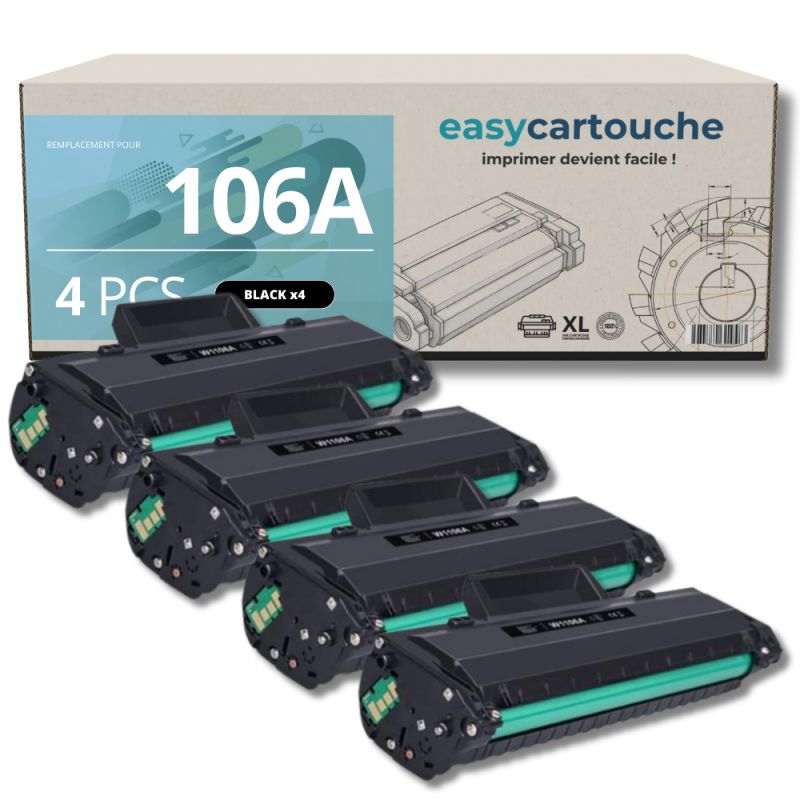 EASYCARTOUCHE Pack de 4 Toners compatibles HP 106A noir