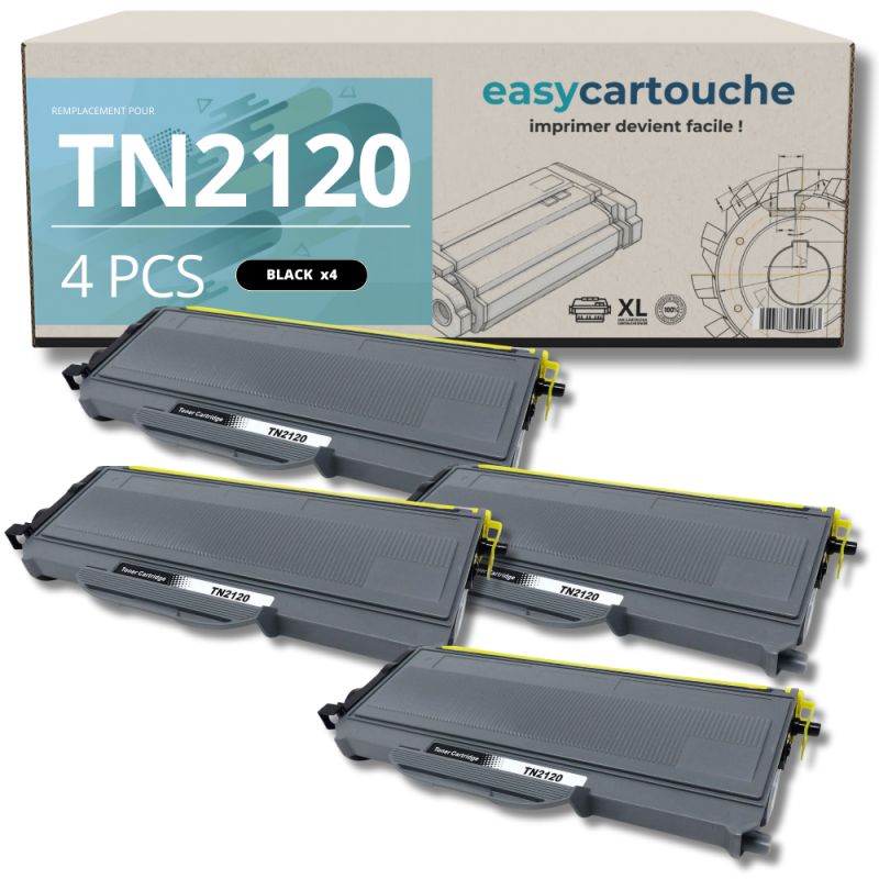 Pack de 4 toners compatible BROTHER TN2120 XL negro
