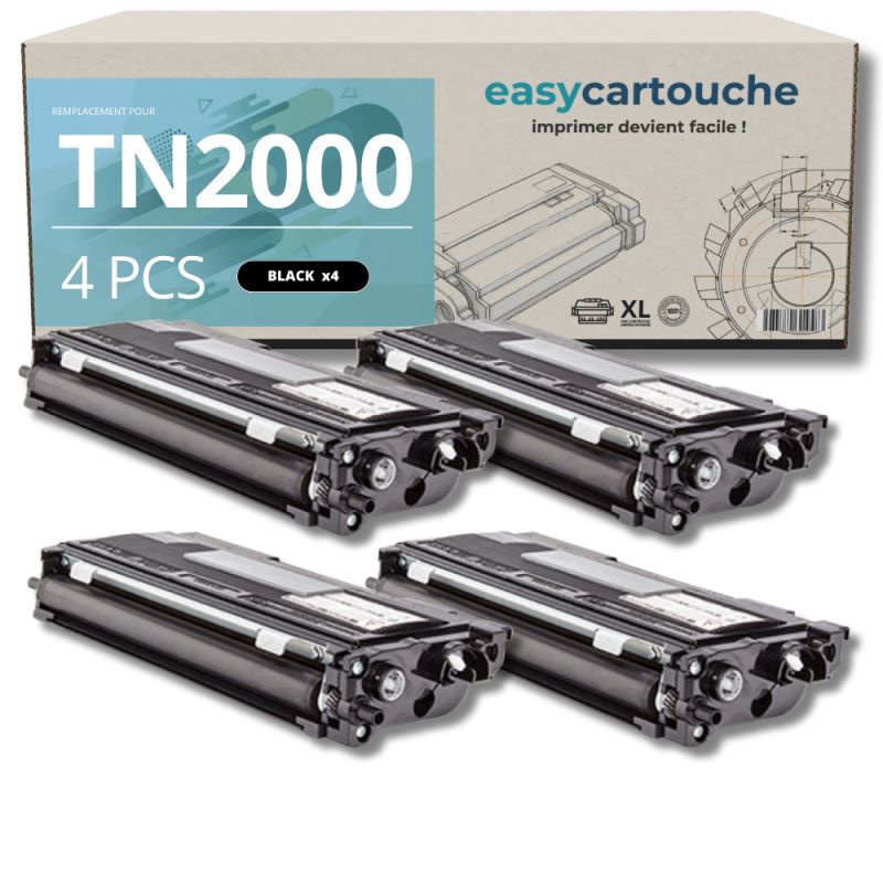 Pack de 4 toners compatible BROTHER TN-2000 negro