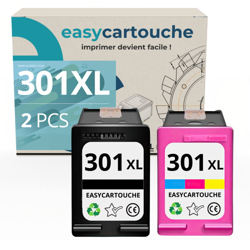 Pack 2 Cartouches Compatible Avec Hp 301 Xl Noir Et Couleur-image