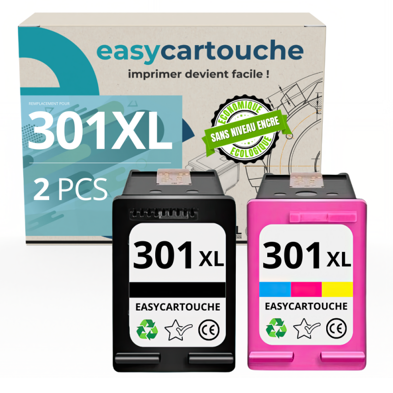 Pack de 2 cartuchos compatible avec HP 301 XL negro et couleur - Sans niveau encre