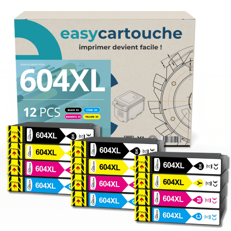 Pack compatible avec EPSON 604XL, 12 cartouches
