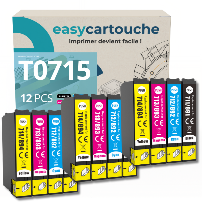Pack 12 cartuchos compatibles EPSON T0715XL