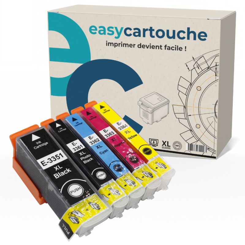 5 Cartouches D'Encre Noires Compatibles SJIC33P - Pour Imprimantes Epson TM-J7700 / TM-J7200 - Rendement ~8000 Pages