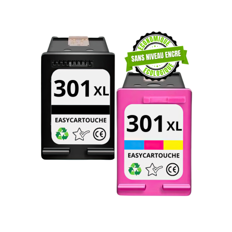 Pack 2 cartouches compatible avec HP 301 XL noir et couleur - Sans niveau encre