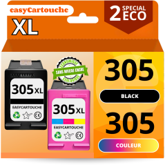 Pack 2 cartouches compatibles HP 305XL SANS NIVEAU ENCRE noir et couleur