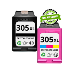 Pack 2 cartouches compatibles HP 305XL SANS NIVEAU ENCRE noir et couleur