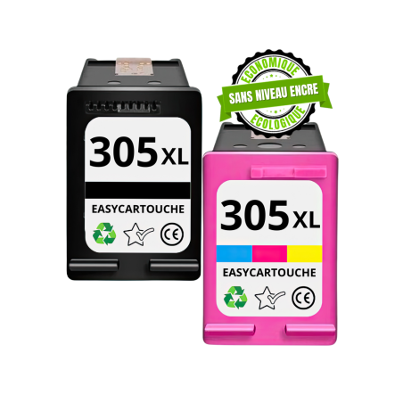 Pack 2 cartouches compatibles HP 305XL SANS NIVEAU ENCRE noir et couleur