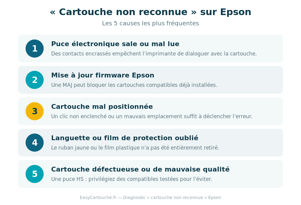 Les 5 causes du message cartouche non reconnue sur imprimante Epson