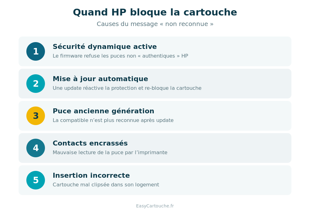 Causes du blocage HP Dynamic Security d’une cartouche HP non reconnue