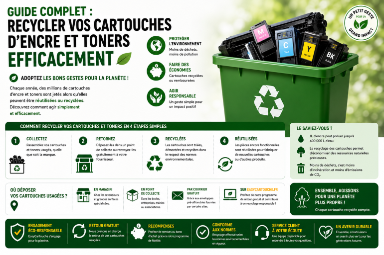 Guide complet : Recycler vos cartouches d’encre et toners efficacement