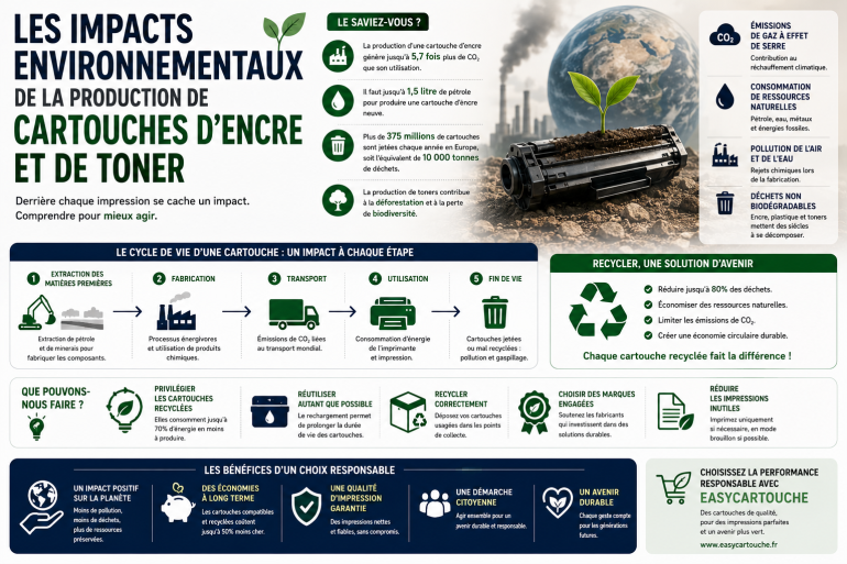 Les impacts environnementaux de la production de cartouches d’encre et de toner