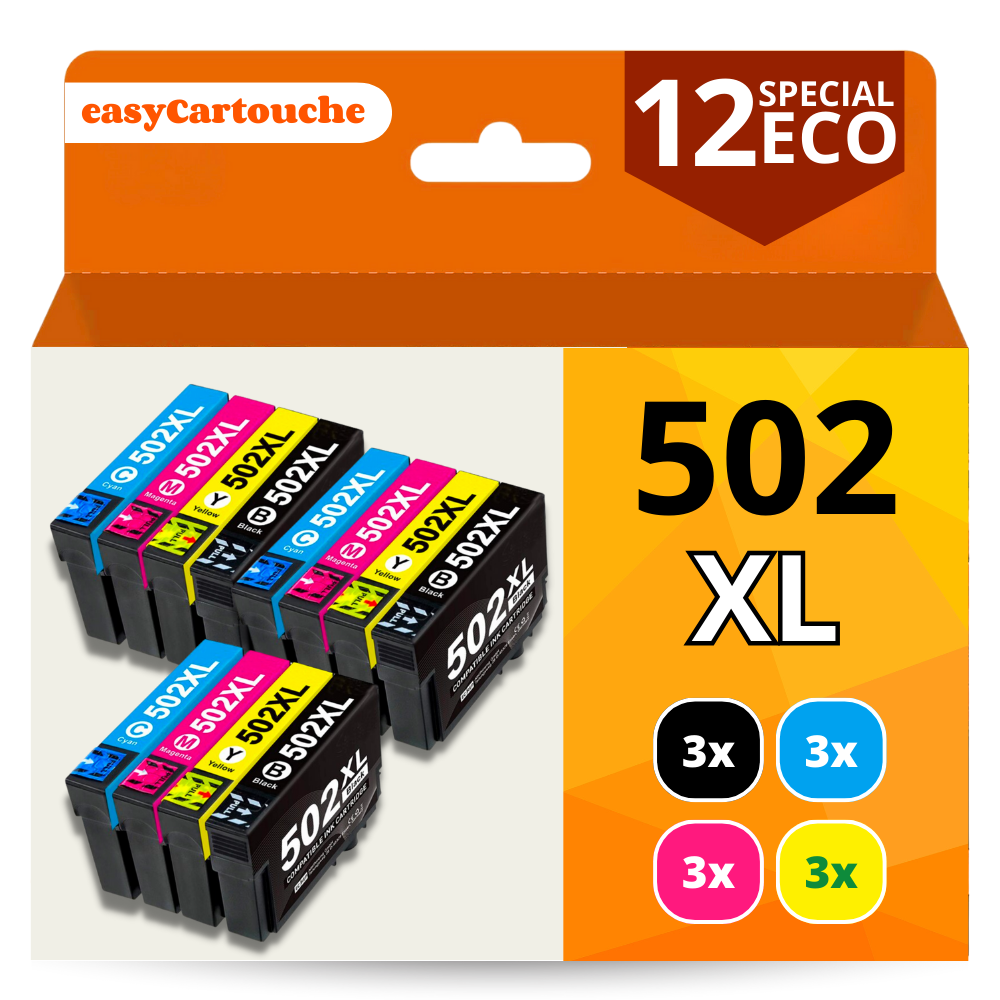 14 Cartouches compatibles avec Epson 502XL - 5 Noir + 3 Cyan + 3 Magenta + 3 Jaune